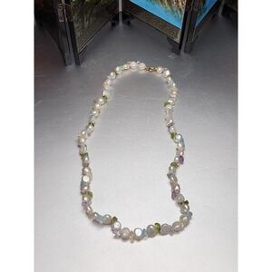 GENUINE Freshwater Pearl Amethyst Aquamarine Peridot Citrine 14K Gold Necklace